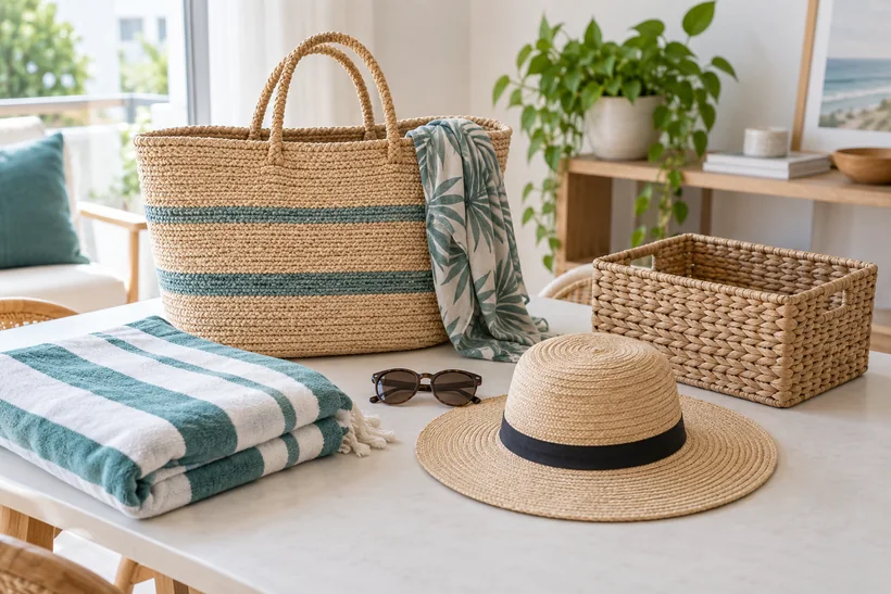 Accesorios de verano preparados para revisar y guardar