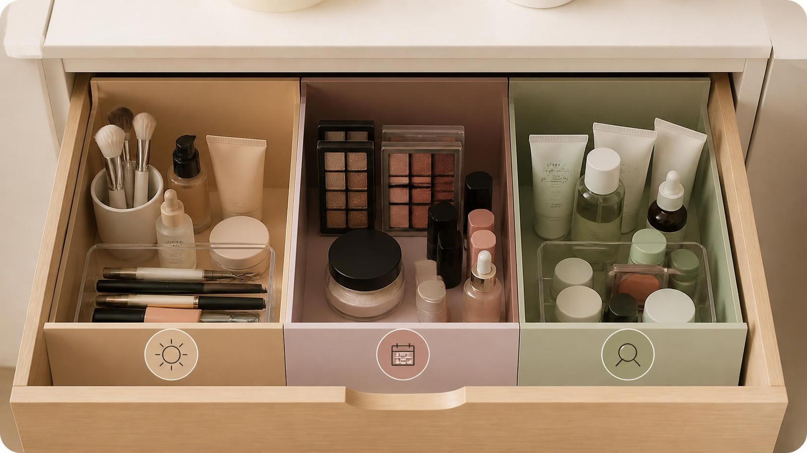 Organizador de maquillaje, por frecuencia de uso